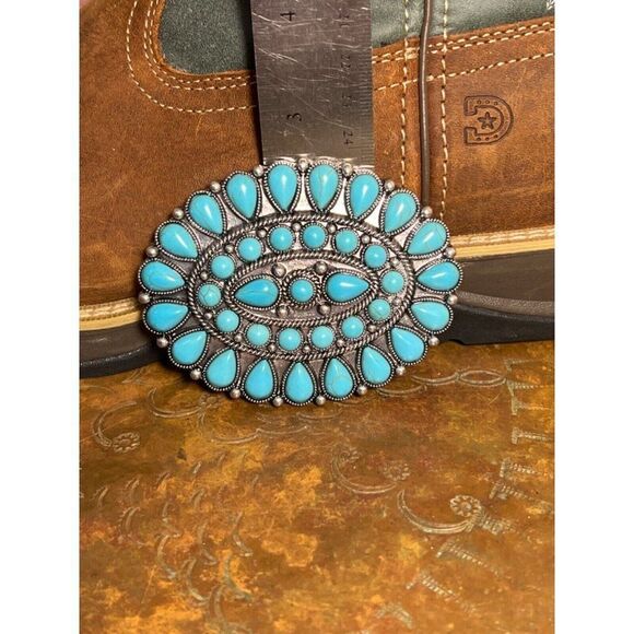 TURQUOISE CONCH WESTERN SILVER BELT ADJUSTABLE BUCKLE MEN WOMEN Father’s Day dad - Picture 5 of 10